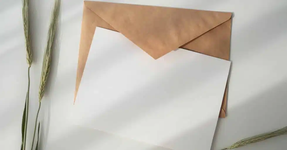 a piece of paper on top of its envelope