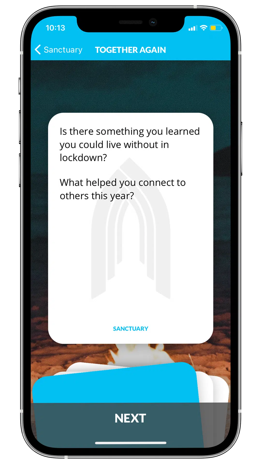 Together Again app question displayed on a cellphone