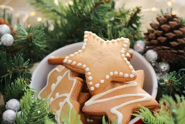 christmas cookies surrounded by wreath